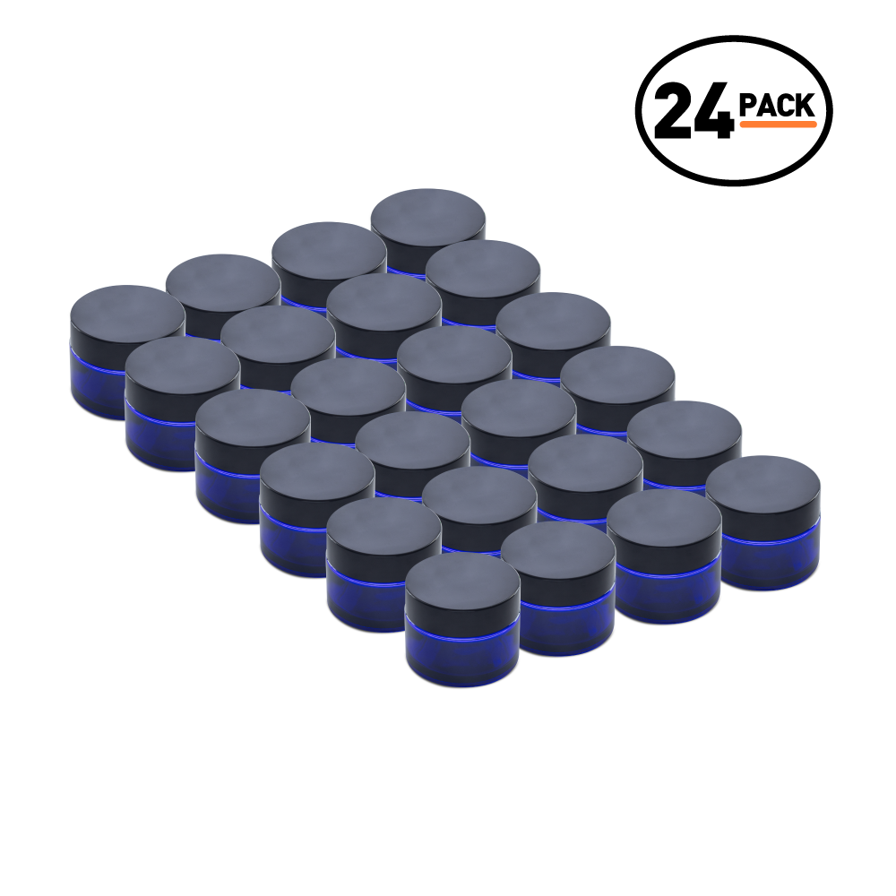 1.7 oz Blue Glass Jars With Black Lids (24 Pack)