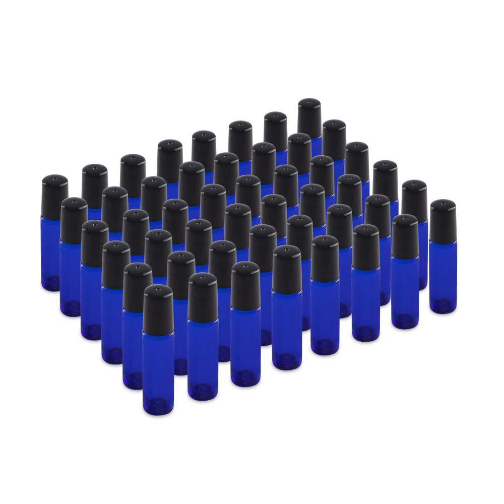 10 ml Blue Glass Roll On Bottle With SS Ball and Black PP Cap