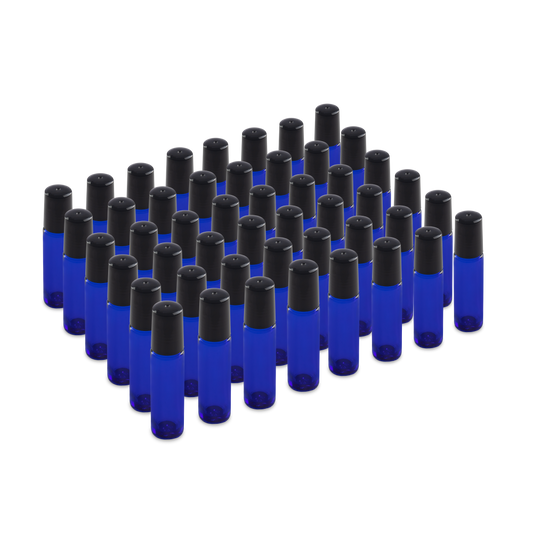 10 ml Blue Glass Roll On Bottle With SS Ball and Black PP Cap