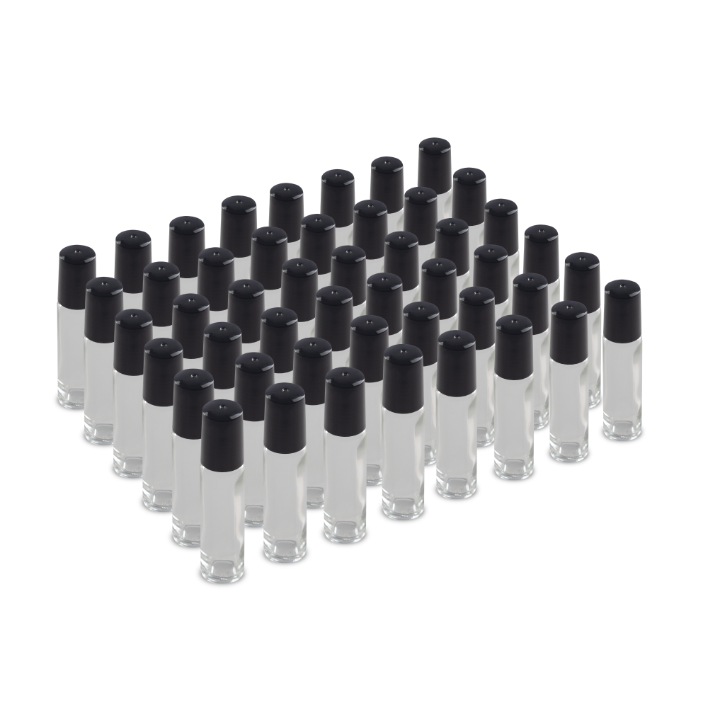 10 ml Clear Glass Roll On Bottle With SS Ball and Black PP Cap