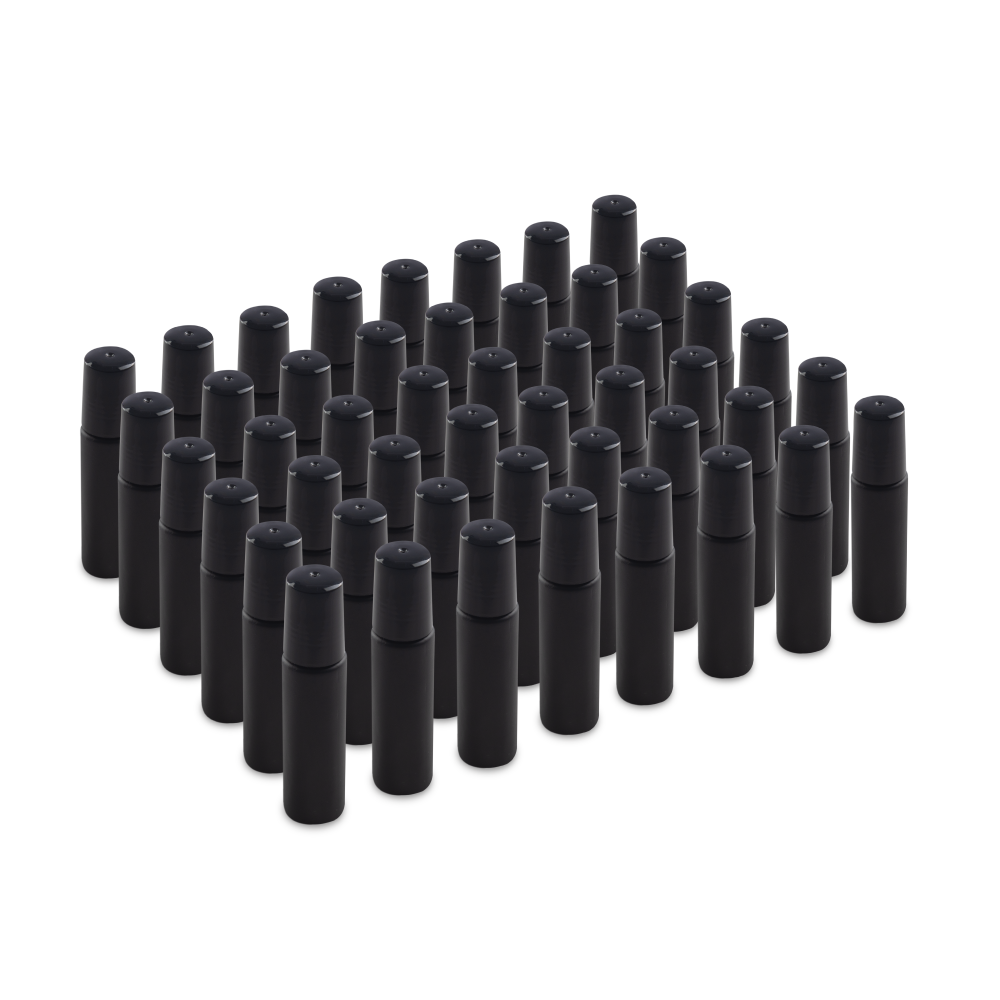 10 ml Black Frosted Glass Roll On Bottle With SS Ball and Black PP Cap
