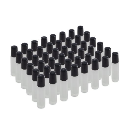 10 ml Clear Frosted Glass Roll On Bottle With SS Ball and Black PP Cap