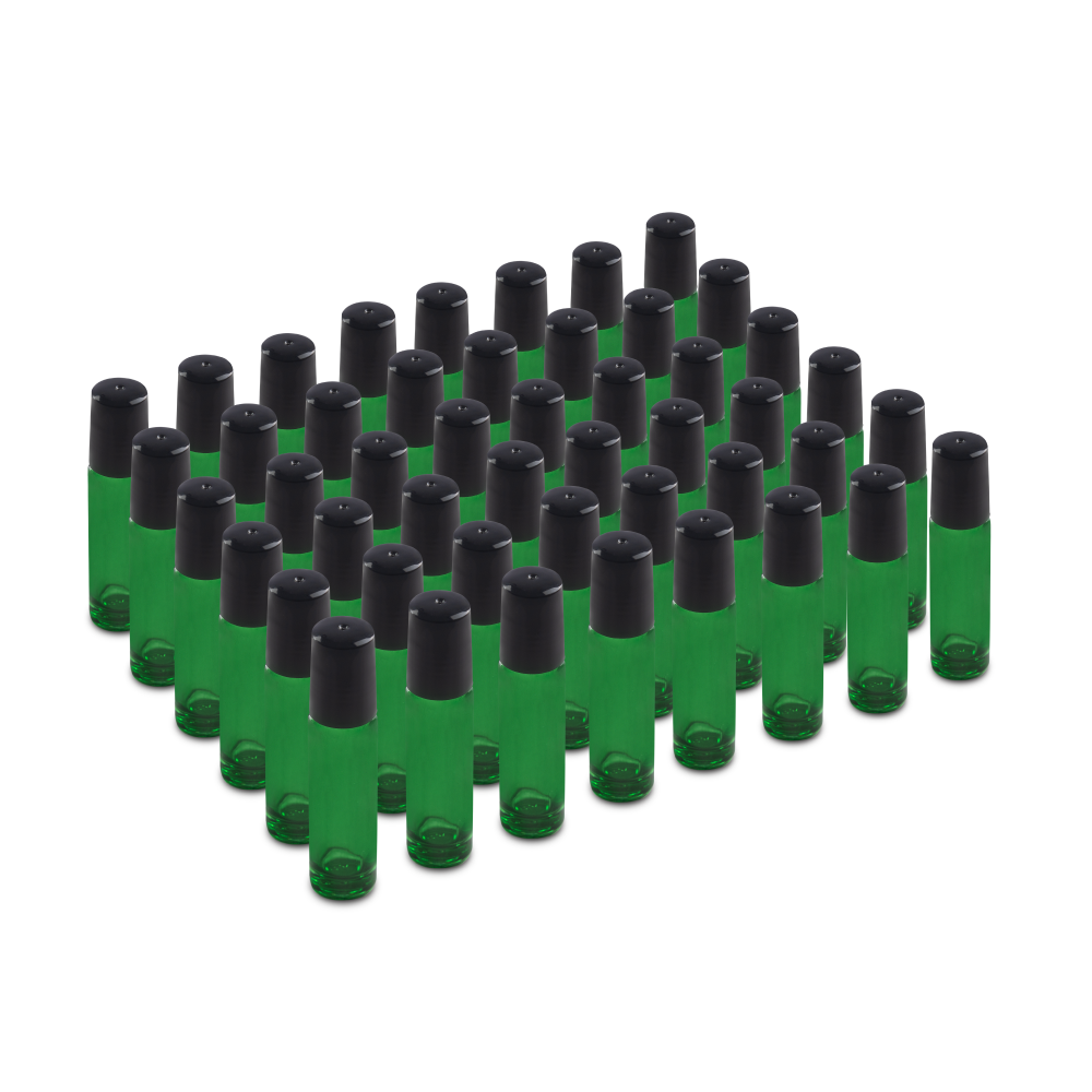 10 ml Green Glass Roll On Bottle With SS Ball and Black PP Cap
