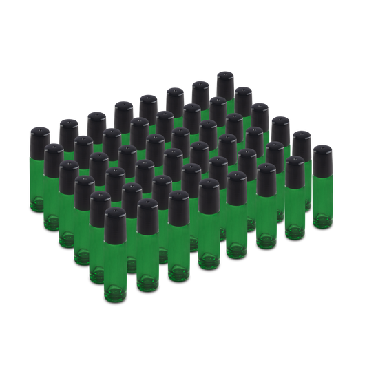 10 ml Green Glass Roll On Bottle With SS Ball and Black PP Cap