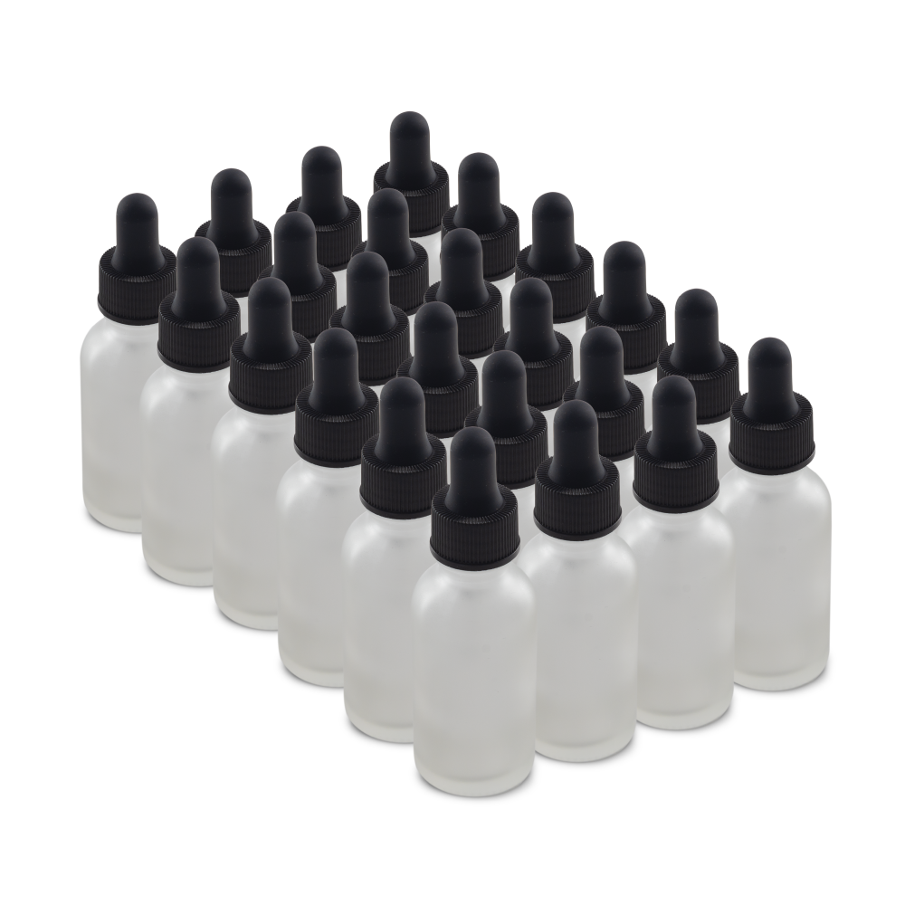 1 oz Clear Frosted Glass Boston Round Bottle With Black Dropper
