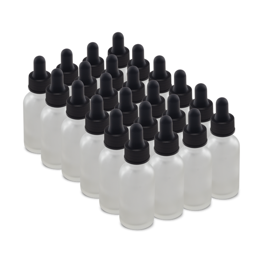 1 oz Clear Frosted Glass Boston Round Bottle With Black Dropper