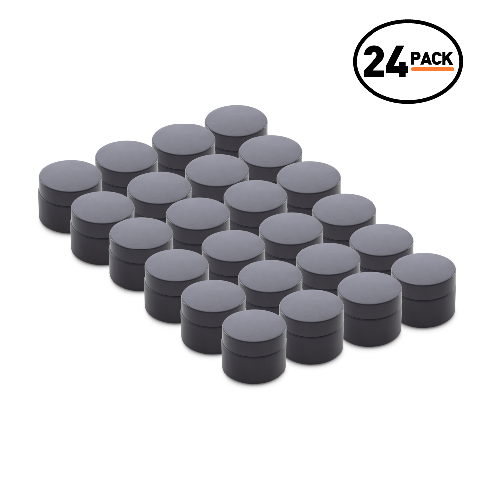 1 oz Black Frosted Glass Jars With Black Lids (24 Pack)