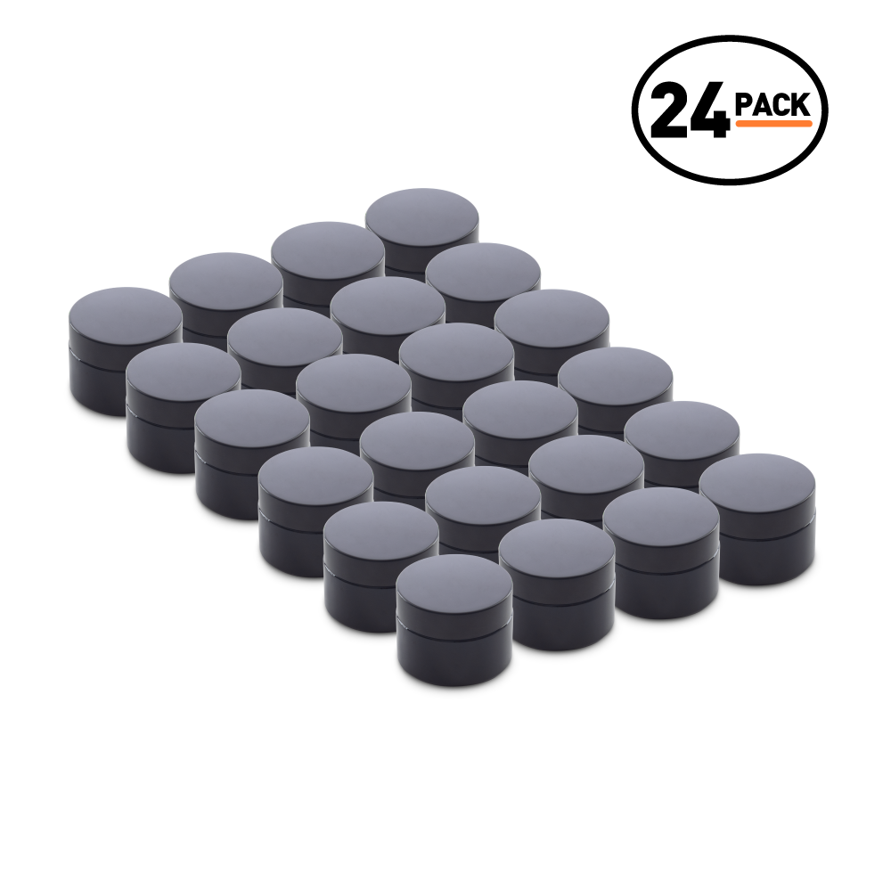 1 oz Black UV Glass Jars With Black Lids (24 Pack)