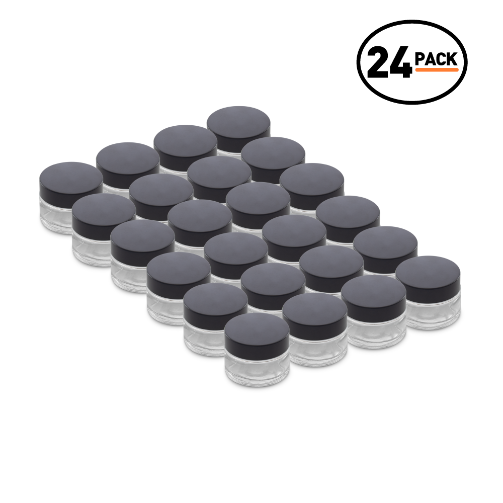 1 oz Clear Glass Jars With Black Lids (24 Pack)