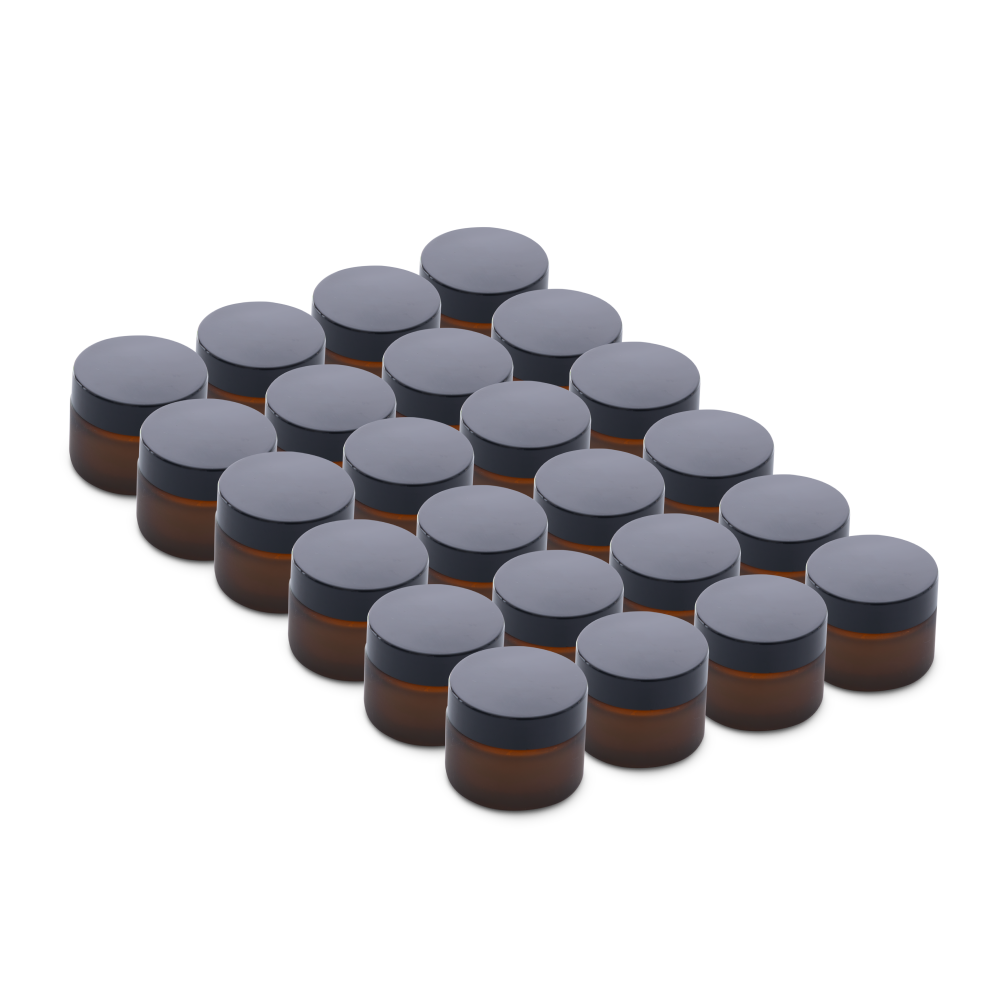 2 oz Amber Frosted Glass Jars With Black Lids
