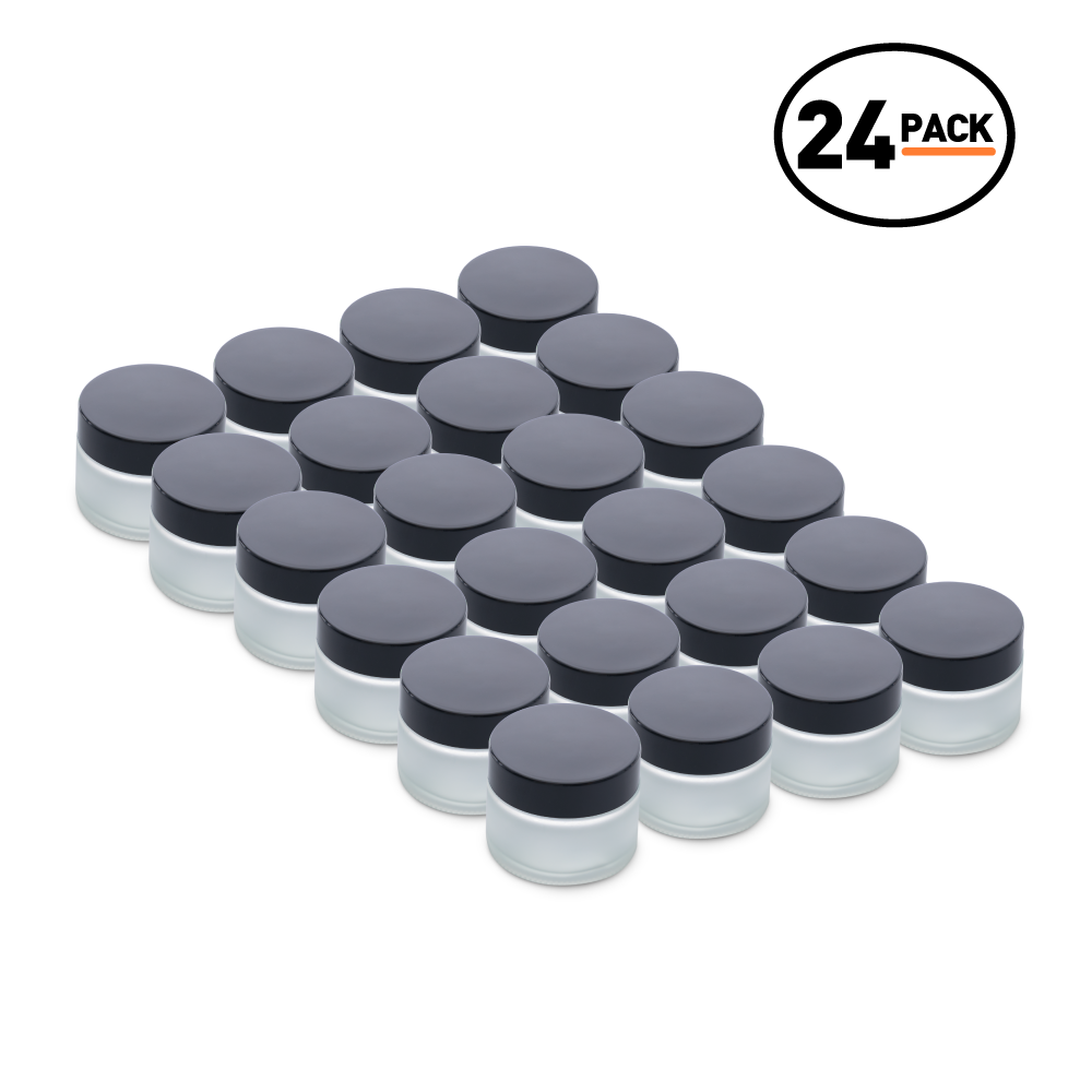 2 oz Clear Frosted Glass Jars With Black Lids (24 Pack)