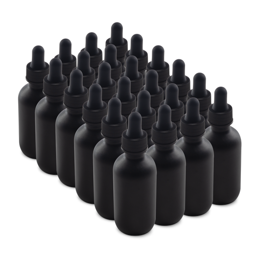 2 oz Black Frosted Boston Round Glass Bottle With Black Dropper