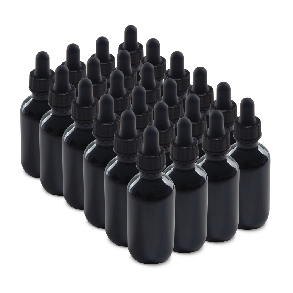 2 oz Black UV Boston Round Glass Bottle With Black Dropper