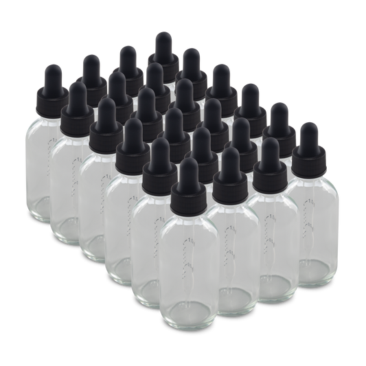 2 oz Clear Boston Round Glass Bottle With Black Dropper