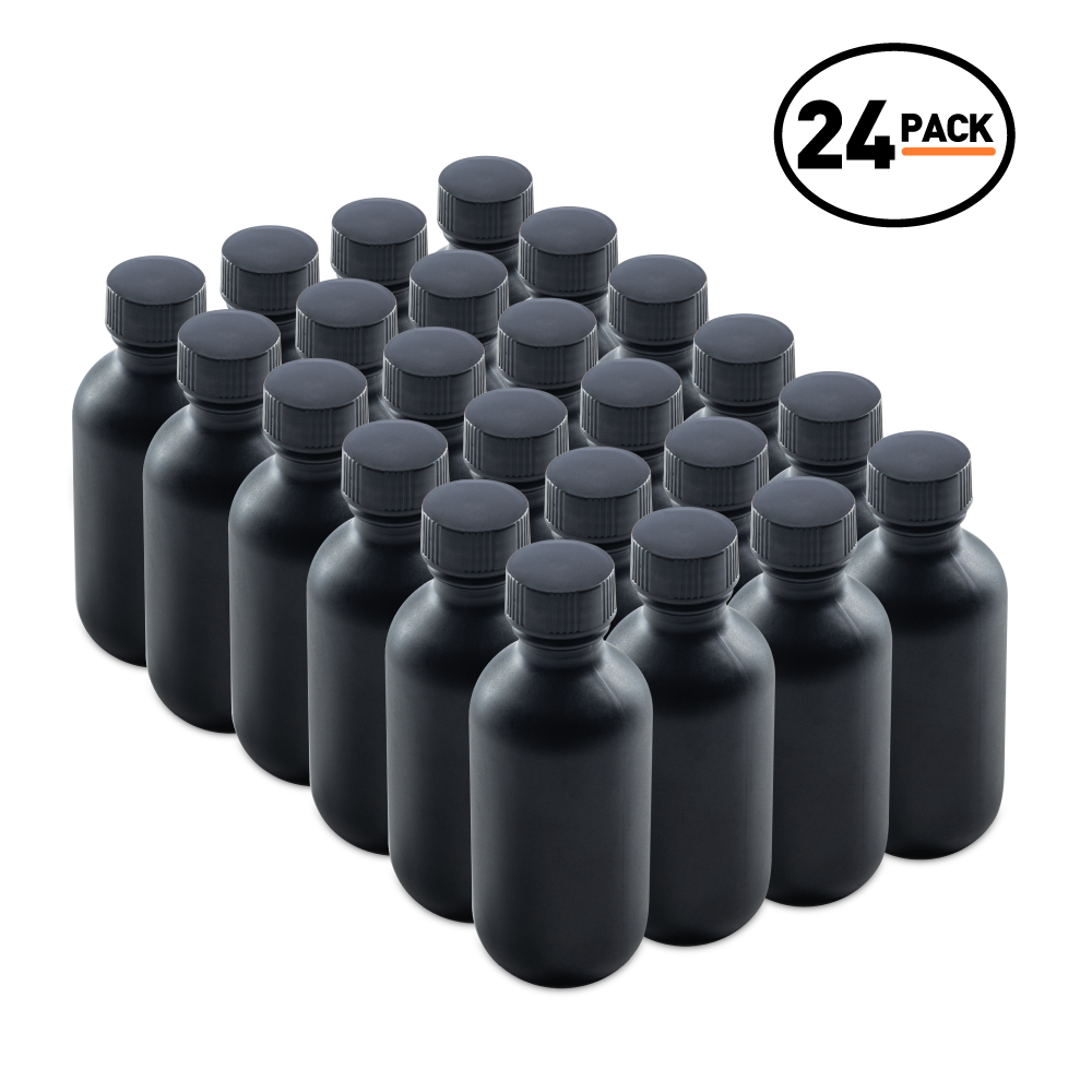 2 oz Black Frosted Glass Boston Round Bottles With Black Lids (24 Pack)
