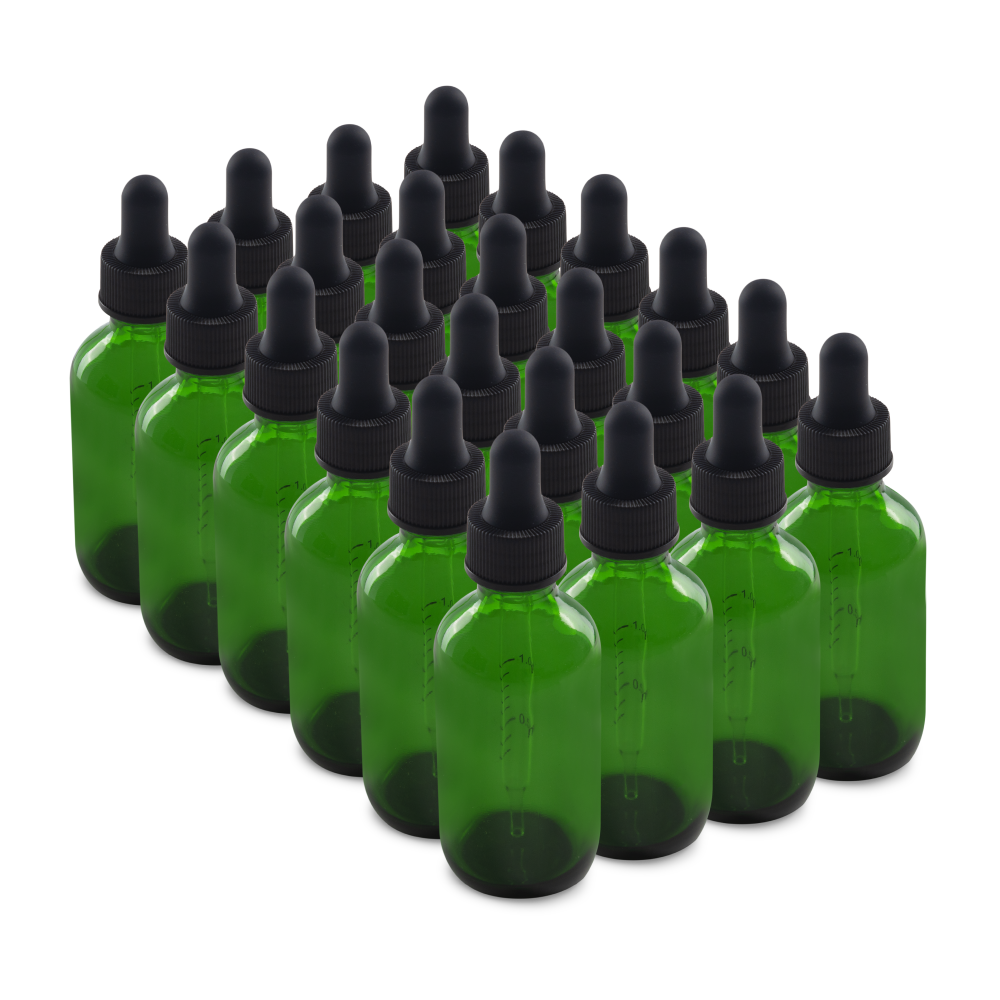 2 oz Green Boston Round Glass Bottle With Black Dropper