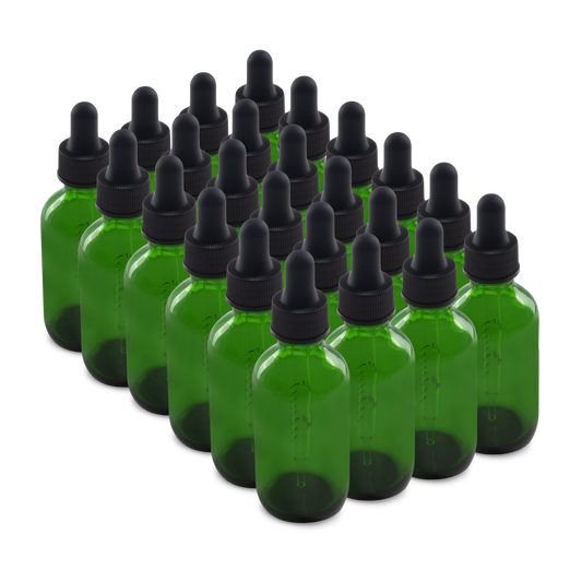 2 oz Green Boston Round Glass Bottle With Black Dropper