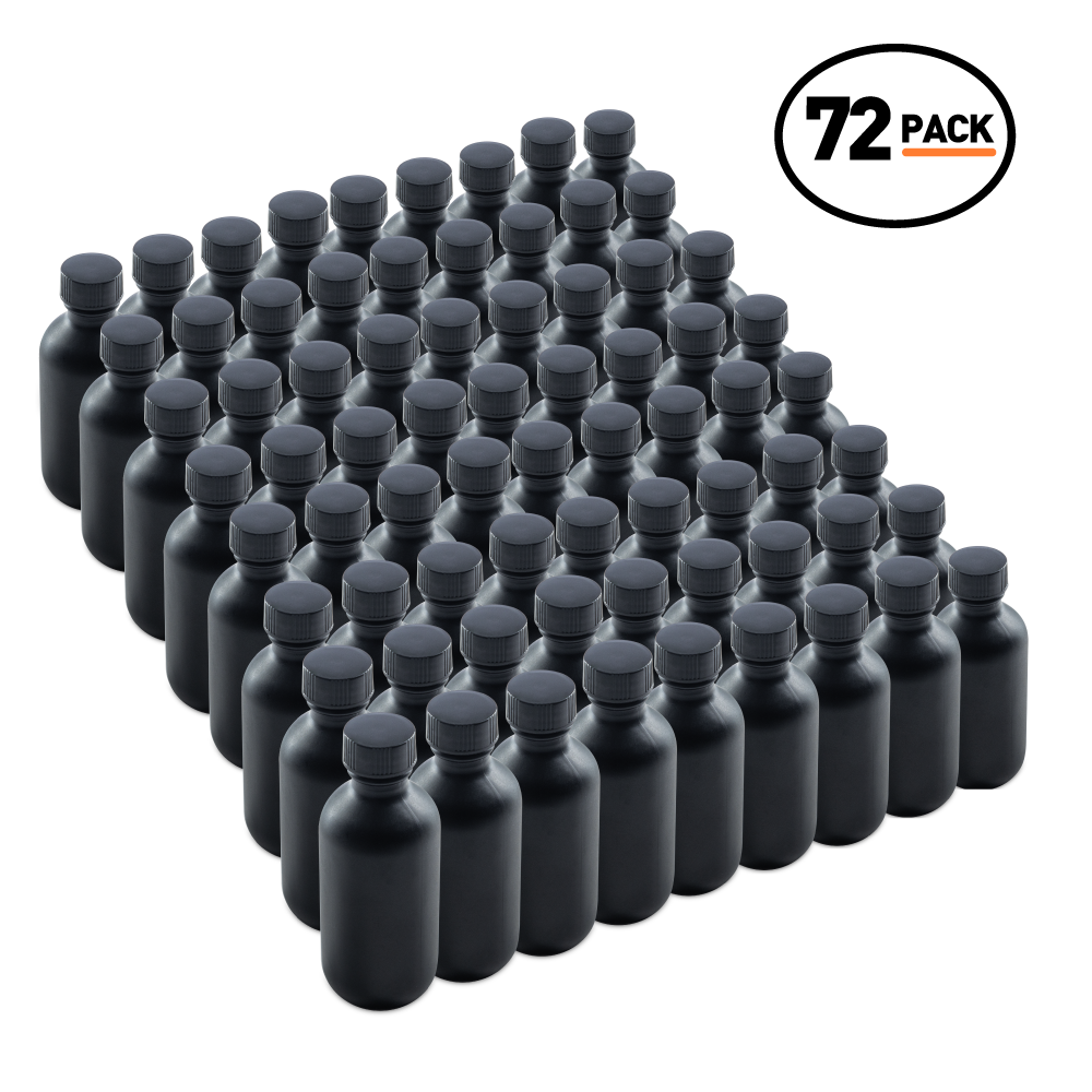 2 oz Black Frosted Glass Boston Round Bottles With Black Lids (72 Pack)