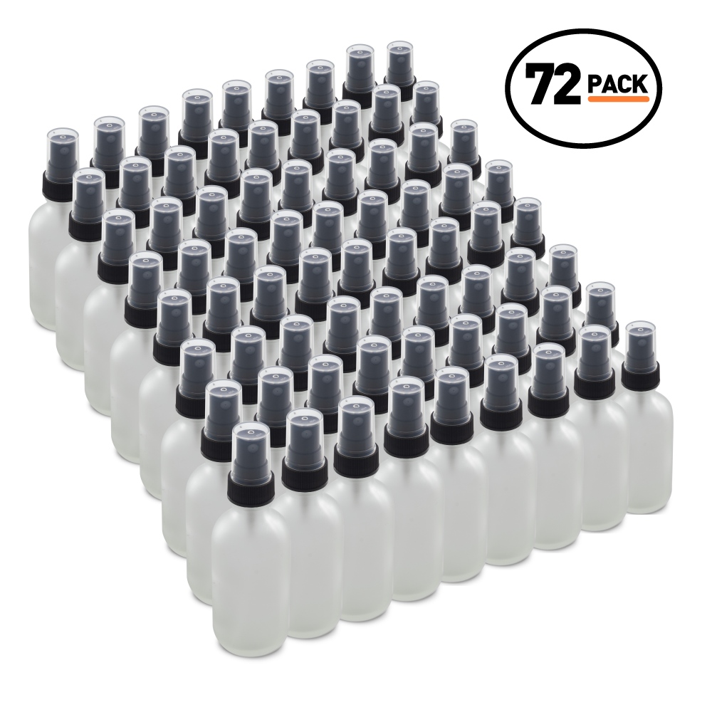 2 oz Clear Frosted Glass Boston Round Bottles With Black Fine Mist Sprayers (72 Pack)