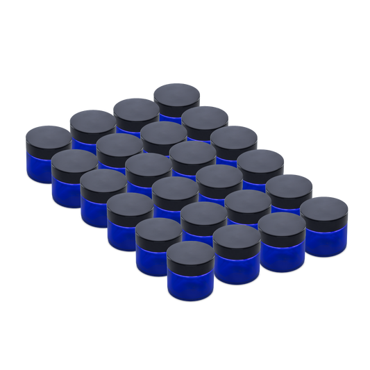 2 oz Blue Glass Jars With Black Lids
