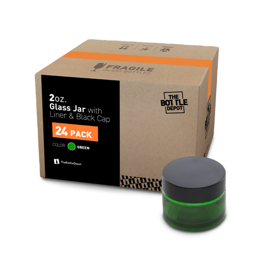 2 oz Green Glass Jars With Black Lids (24 Pack)
