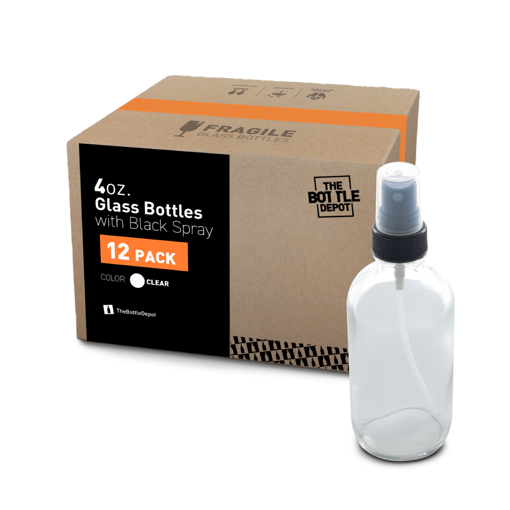 4 Oz Clear Glass Boston Round Bottle With Fine Mist Sprayer 12 Pack 4 Oz Clear Glass Boston Round Bottle With Fine Mist Sprayer 12 Pack