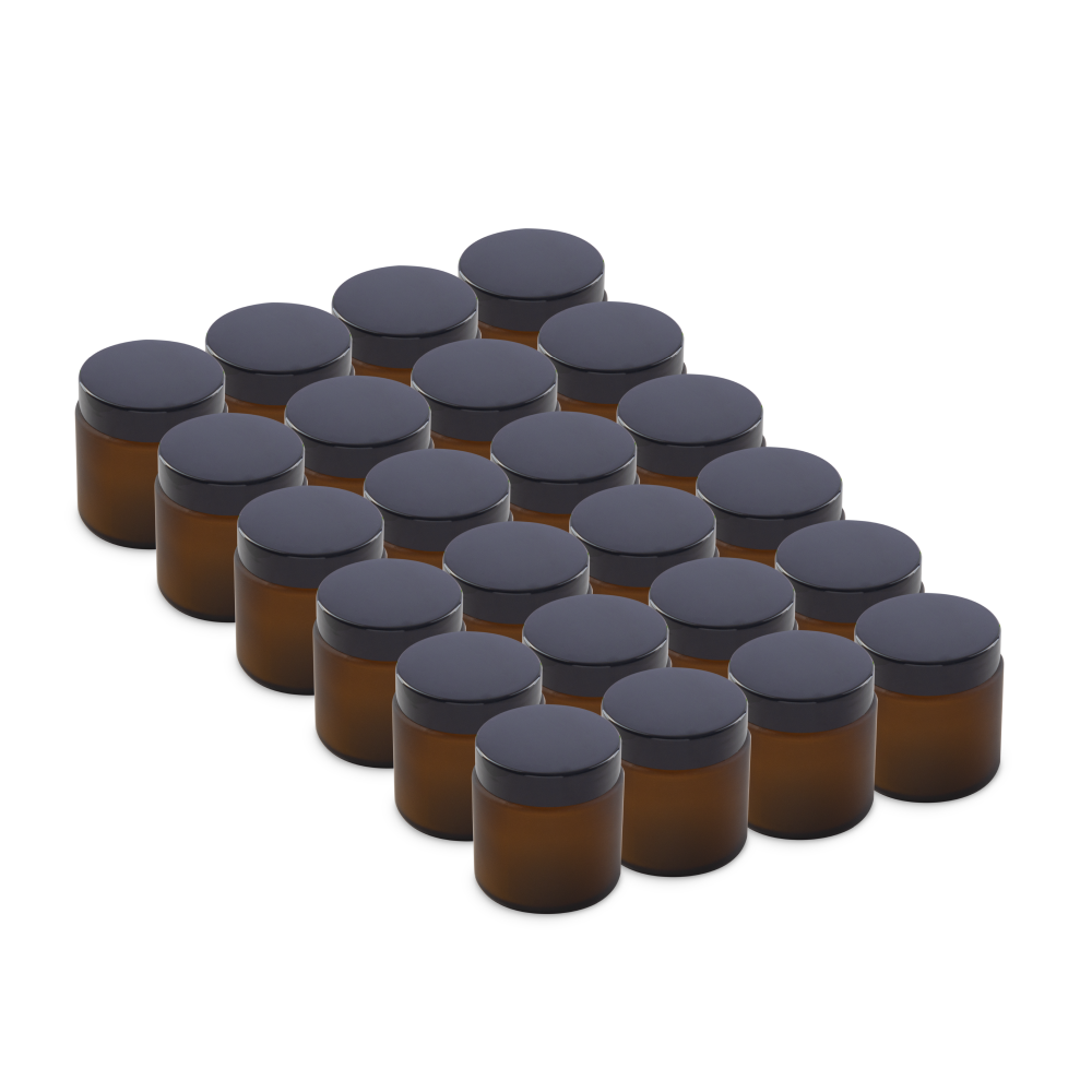 4 oz Amber Frosted Glass Jars With Black Lids