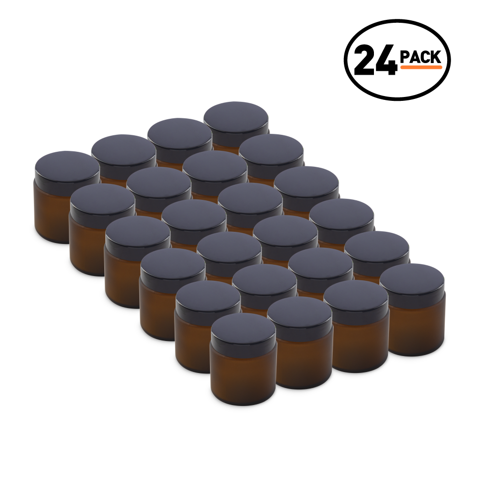 4 oz Amber Frosted Glass Jars With Black Lids (24 Pack)
