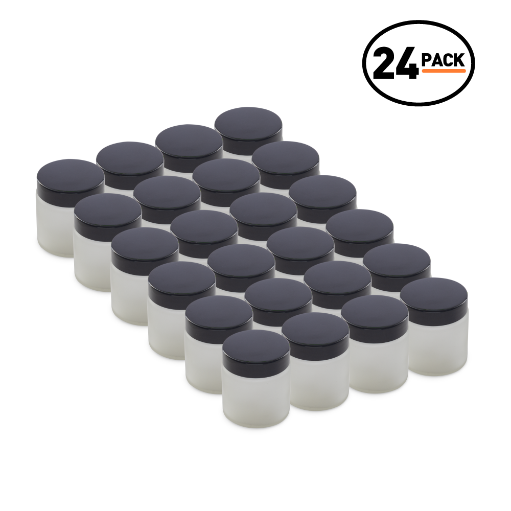 4 oz Clear Frosted Glass Jars With Black Lids (24 Pack)