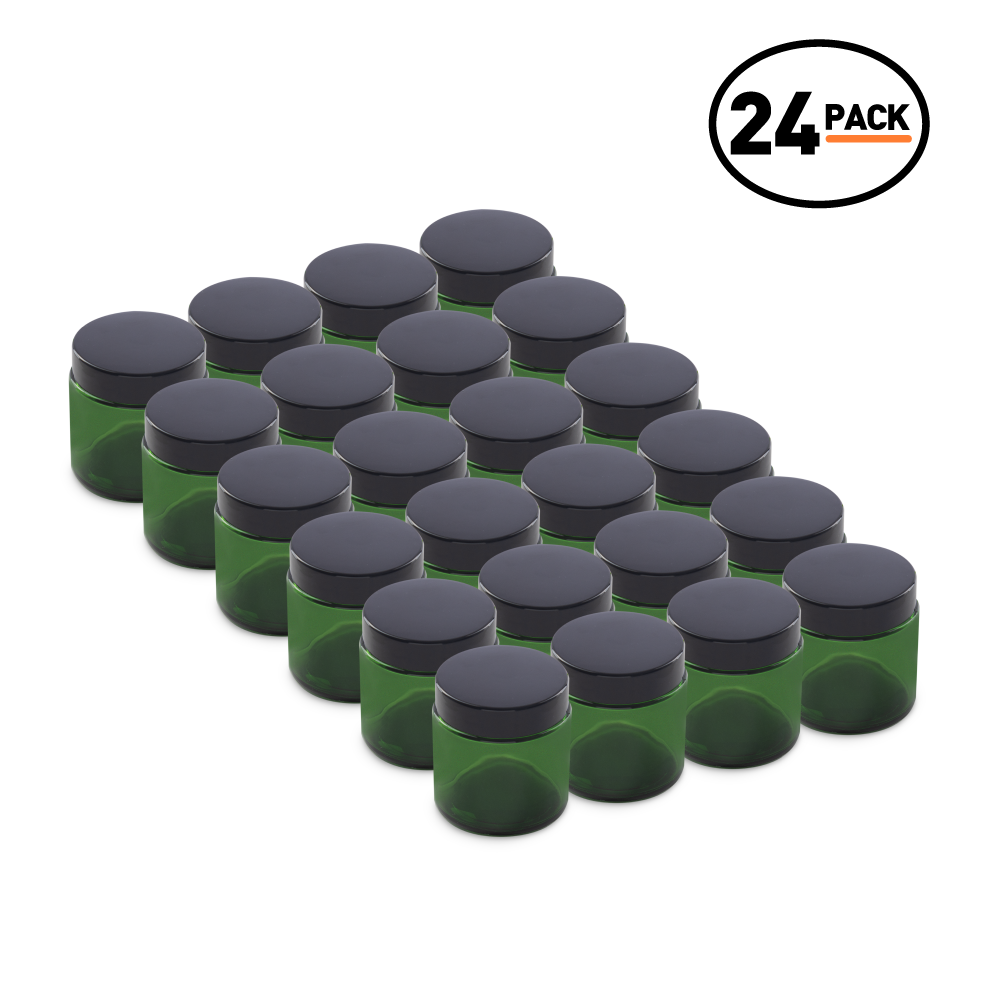 4 oz Green Glass Jars With Black Lids (24 Pack)