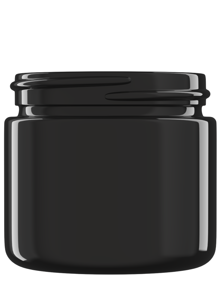2 oz Black UV Glass Straight-Sided Round Jar 53-400 Neck Finish