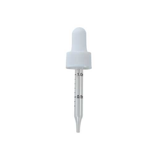 18-400 White Dropper With Rubber Bulb And Glass Pipette for 0.5 oz