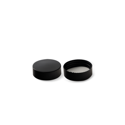 41-400 Black PP Smooth Skirt Lid With PE Liner (FITS 0.5 oz Jars)