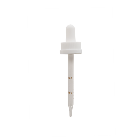 20-400 Child Resistant White Dropper With Rubber Bulb And Glass Pipette (FITS 2 oz)