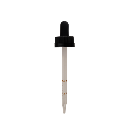 22-400 Child Resistant Black Dropper With Rubber Bulb And Glass Pipette (FITS 4 oz)
