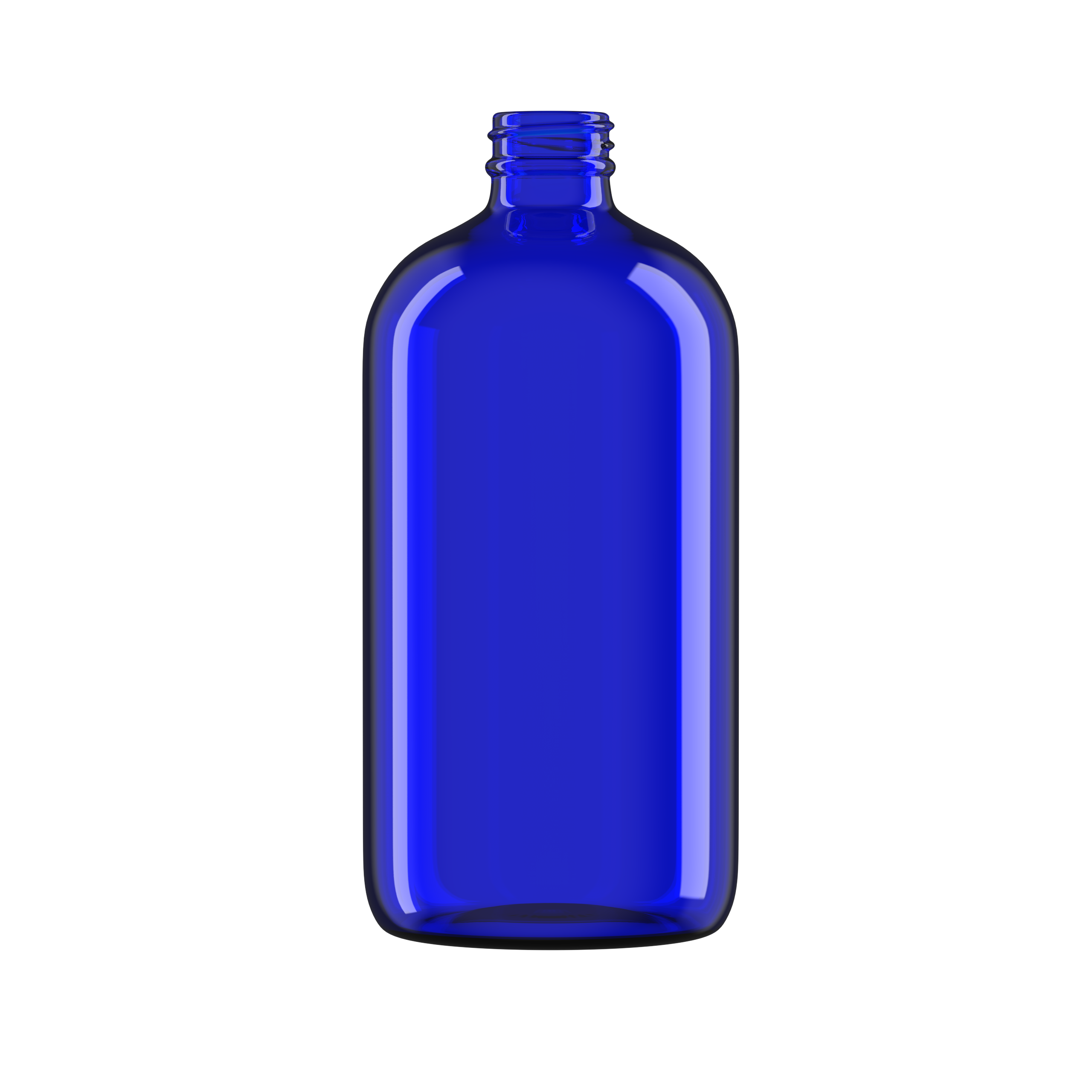 32 oz Blue Glass Boston Round Bottle 28-400 Neck Finish - Sample