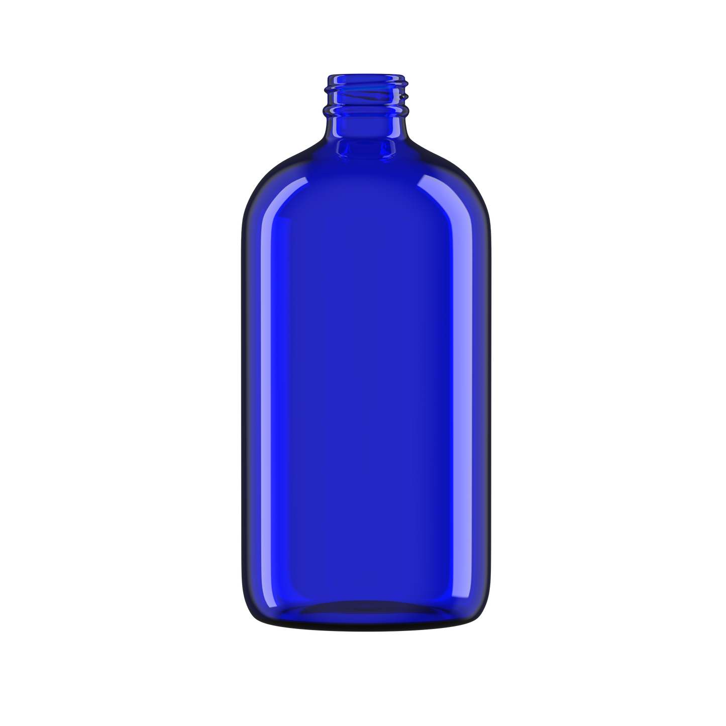 32 oz Blue Glass Boston Round Bottle 28-400 Neck Finish