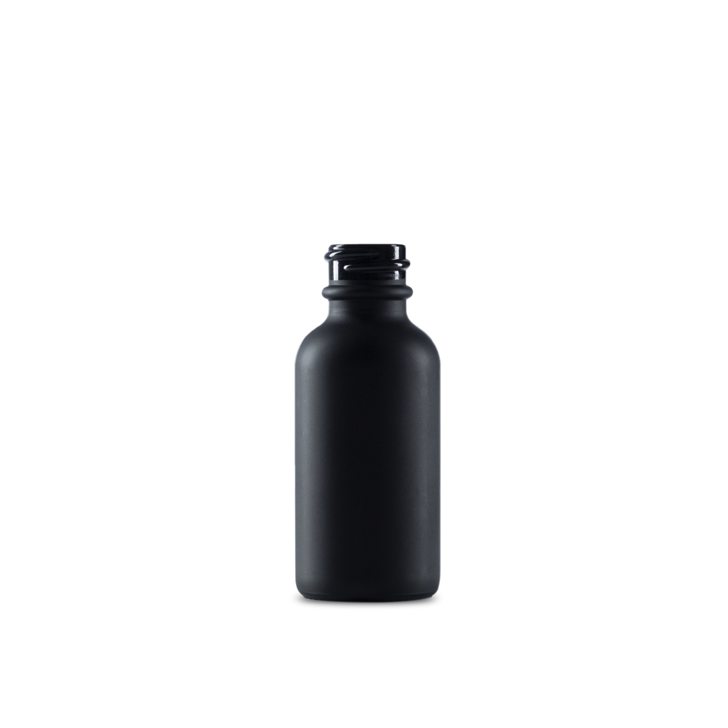 1 oz Black Frosted Glass Boston Round Bottle 20-400 Neck Finish
