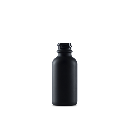 1 oz Black Frosted Glass Boston Round Bottle 20-400 Neck Finish