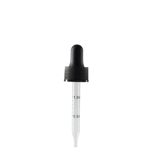 20-400 Black Dropper With Rubber Bulb And Glass Pipette fits 1 oz