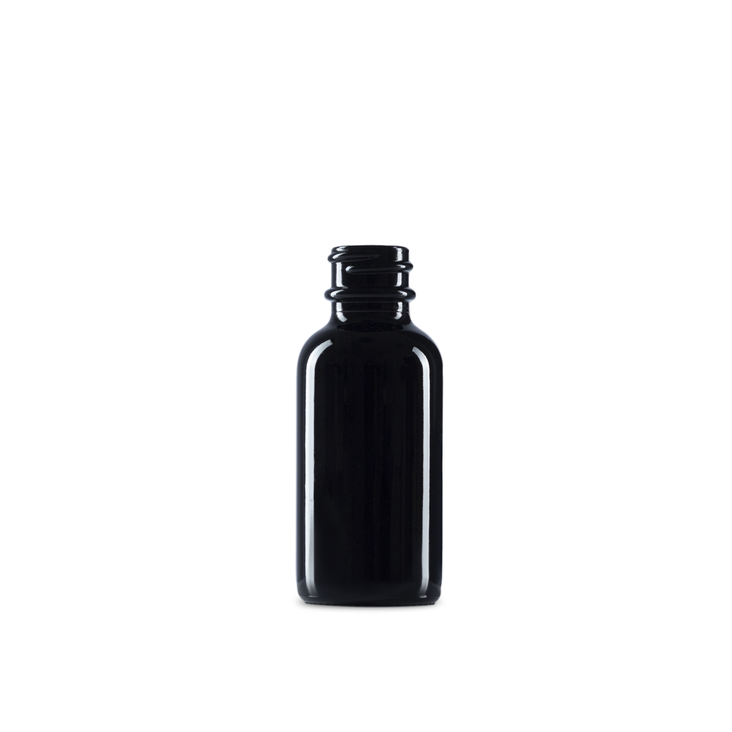 1 oz Black UV Glass Boston Round Bottle 20-400 Neck Finish