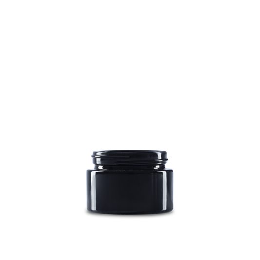 1 oz Black UV Glass Cylinder Low-Profile Jar 48-400 Neck Finish
