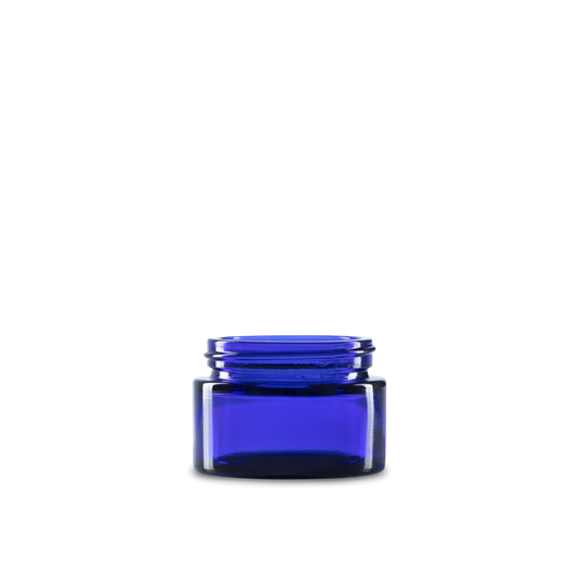 1 oz Blue Glass Cylinder Low-Profile Jar 48-400 Neck Finish