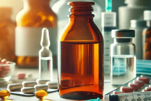 amber glass bottles used for pharmaceuticals