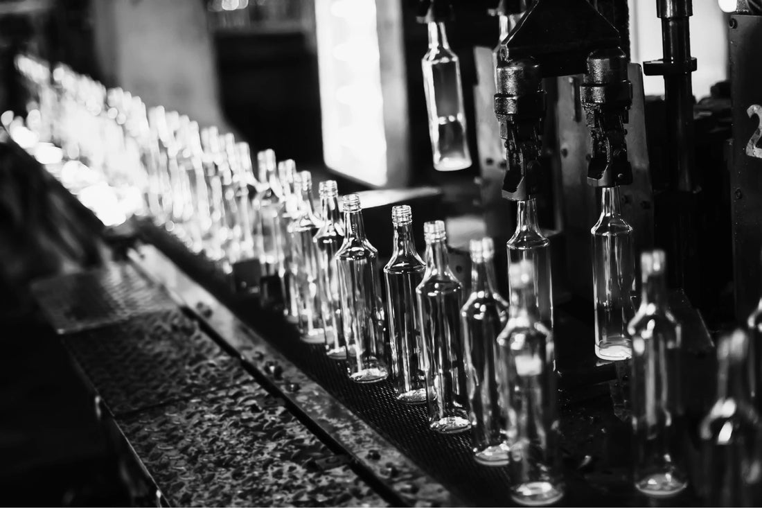 glass bottle production - black and white