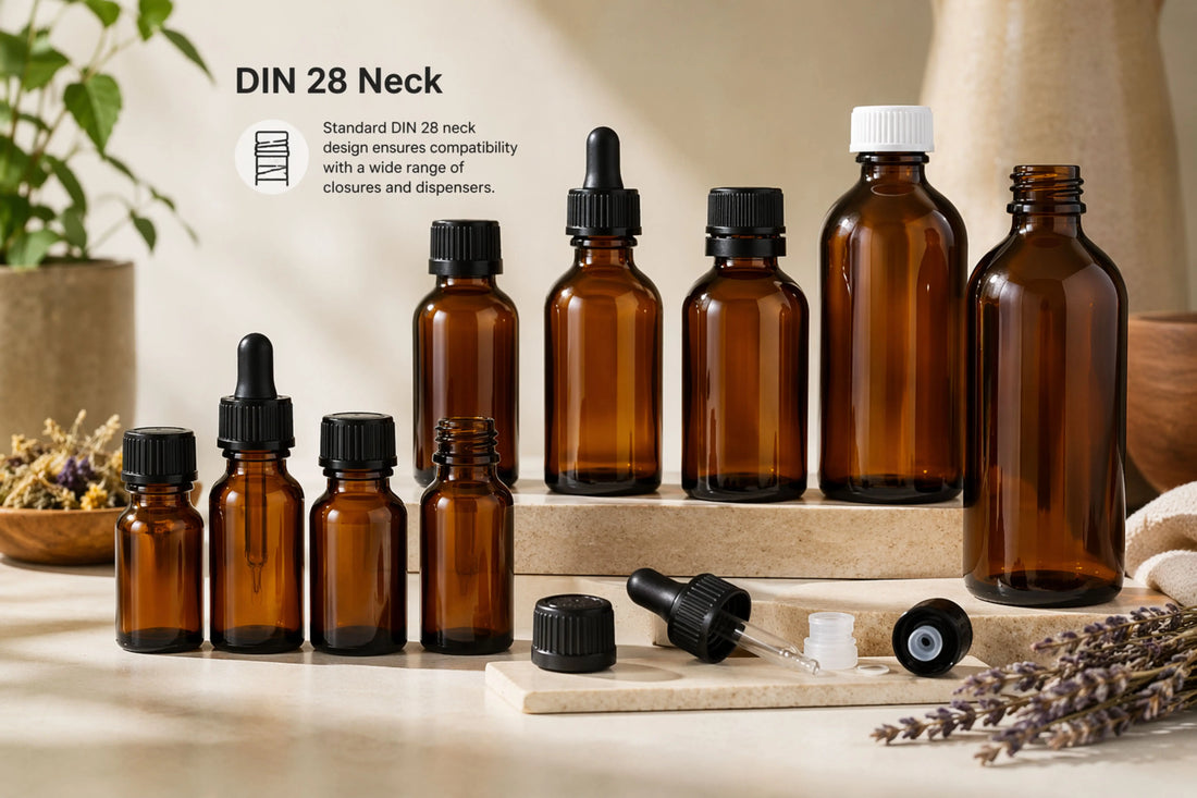 amber glass syrup bottles DIN 28 Neck