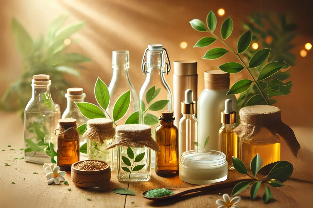 organic ingredients and glass bottles