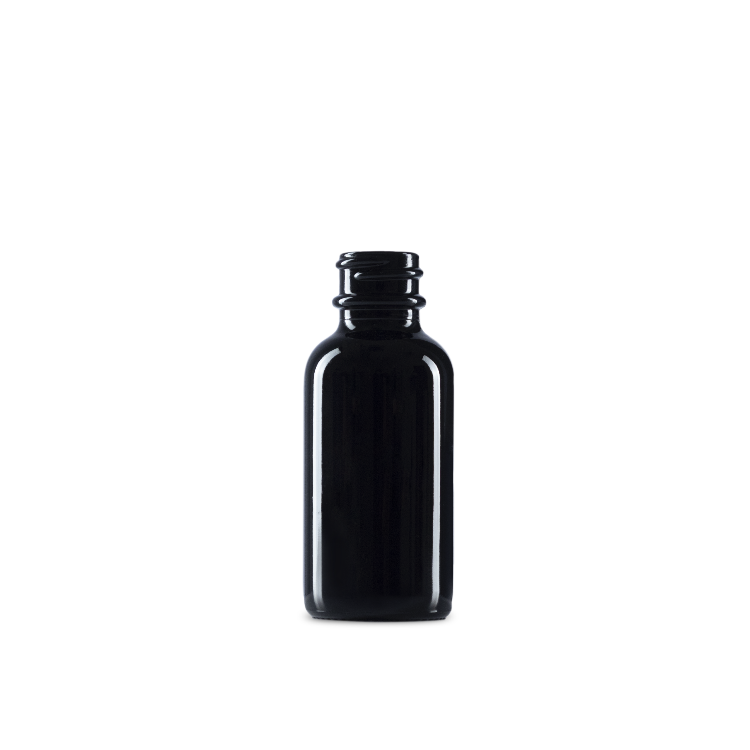 1 oz Black UV Glass Boston Round Bottle 20-400 Neck Finish - Sample