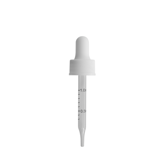 20-400 White Dropper With Rubber Bulb And Glass Pipette - Sample fits 1 oz