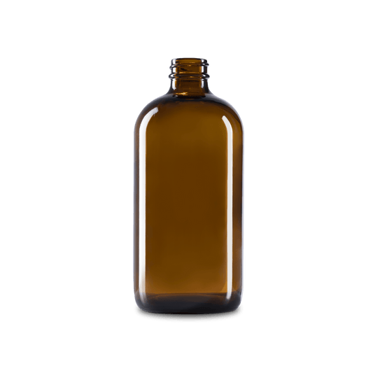 16 oz amber boston round glass bottle